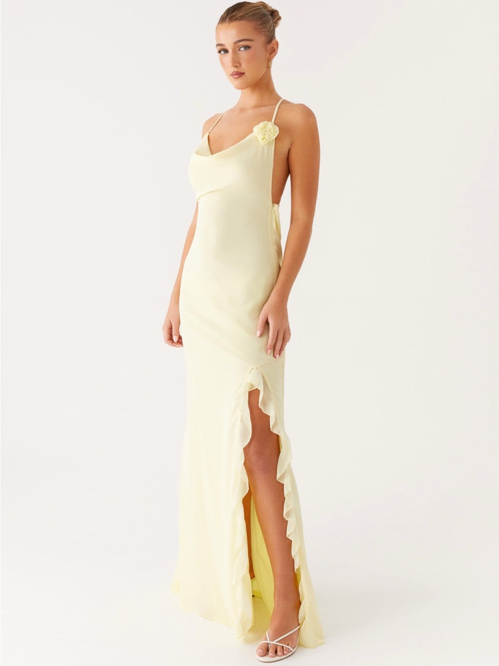 Peppermayo Pale Yellow Slip Maxi Dress with Floral Accent - Picture 2 of 3